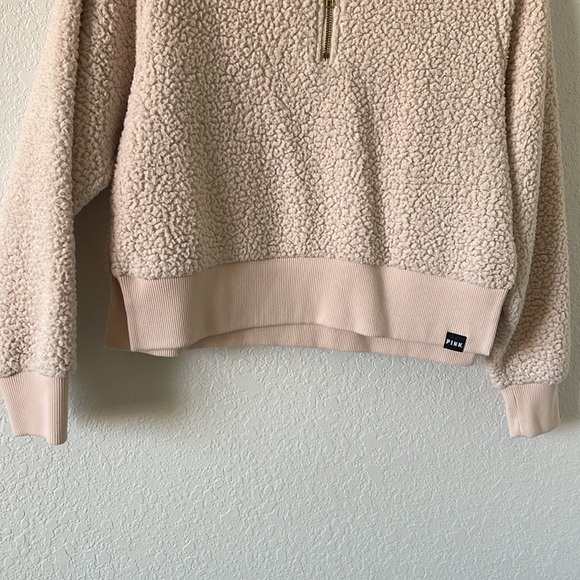 VS PINK Cream Sherpa Quarter Pullover Small EUC - Picture 4 of 5